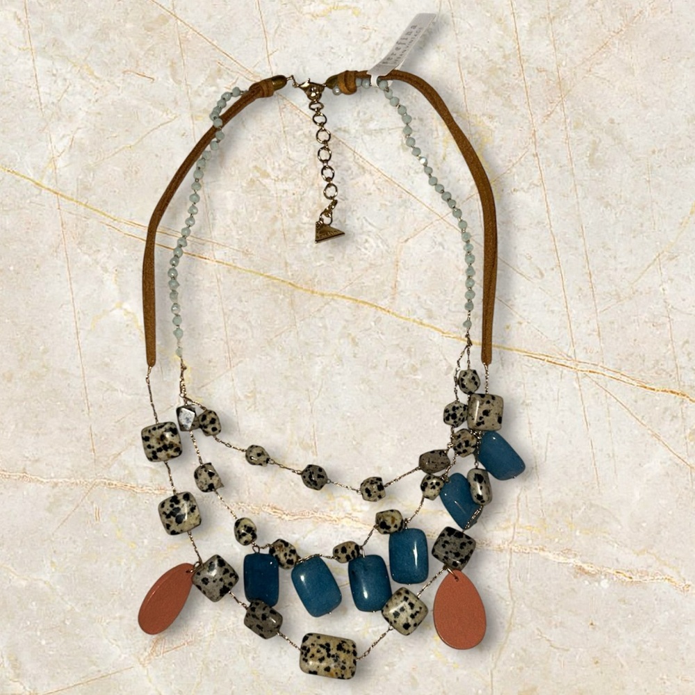 NWT Anthropologie Serefina Natural Stone Layered leather and beaded necklace